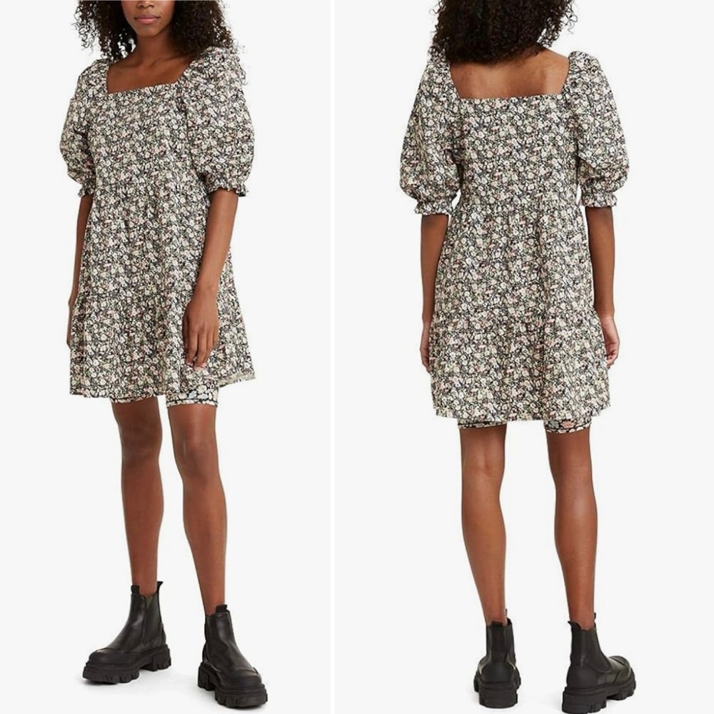 Levi's Women's Medium Willa Floral Puff Sleeve 100% Cotton Trapeze Dress